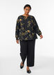 Langermet bluse med blomstertrykk, Svart, Model image number 1