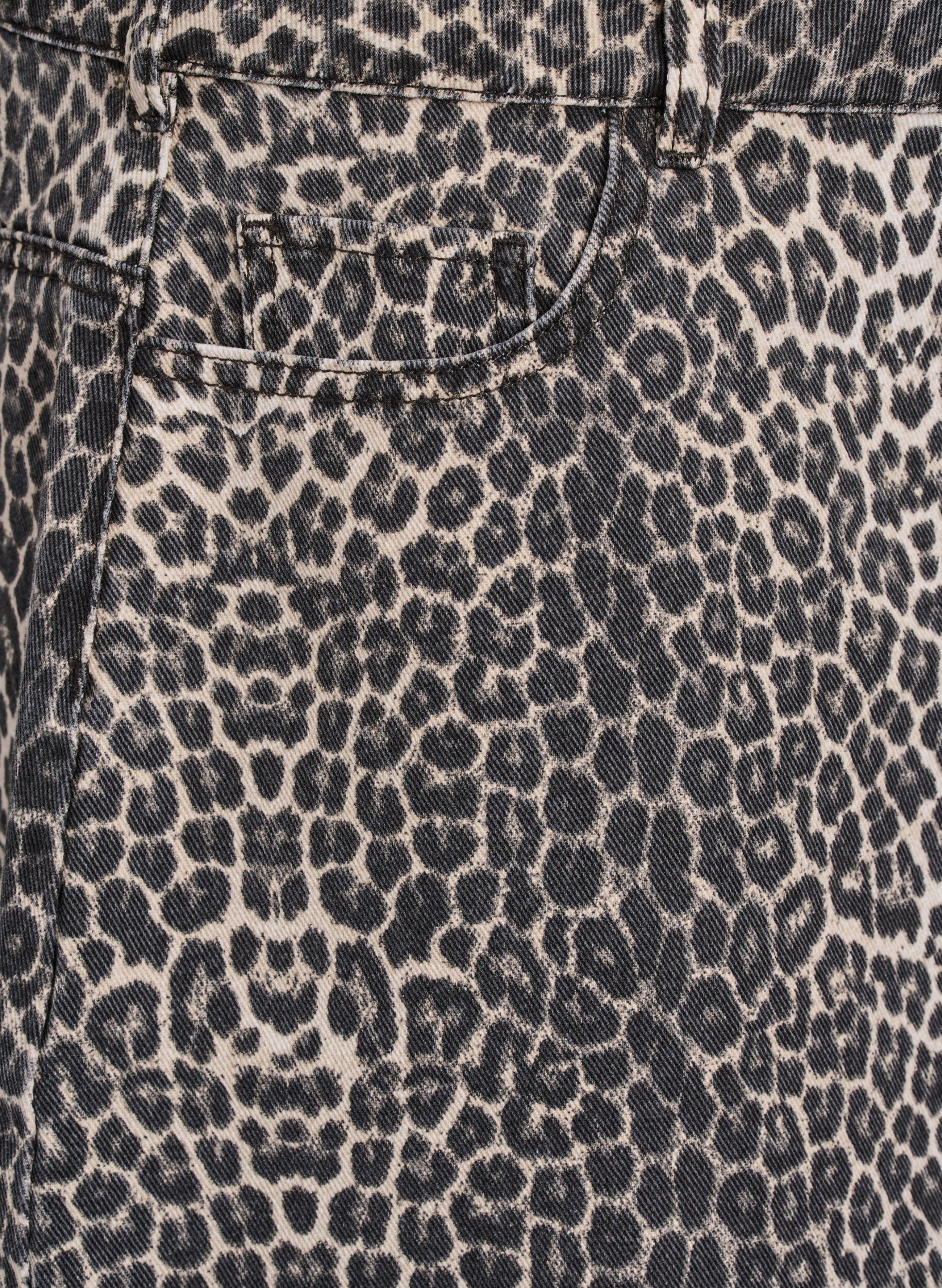 ZizziKort denimskj&oslash;rt med dyretrykk og en A-line fasong, Brun, Packshot image number 3