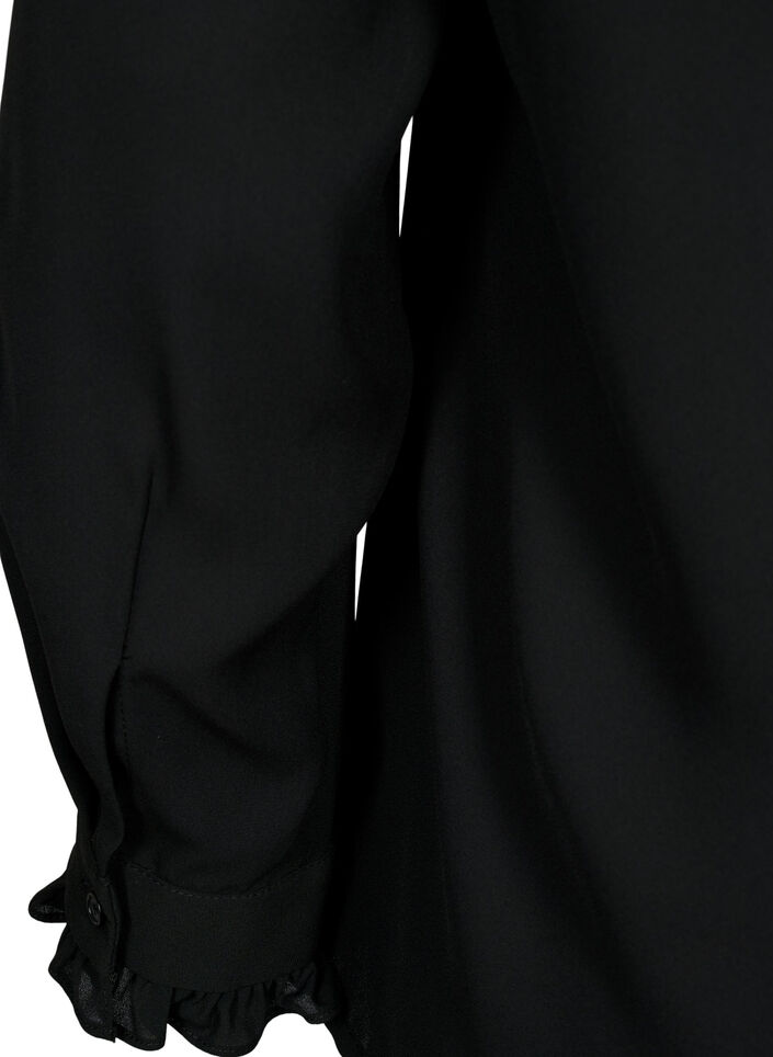 Bluse med lange ermer og volanger, Black, Packshot image number 3