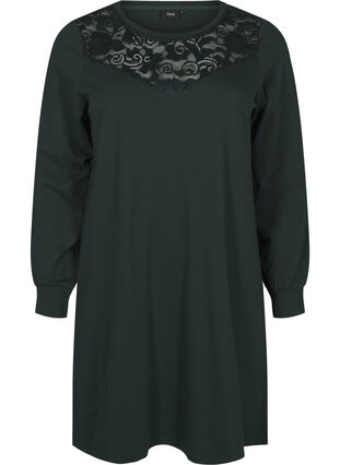 Zizzi Kort joggekjole med blondedetaljer, Scarab, Packshot image number 0