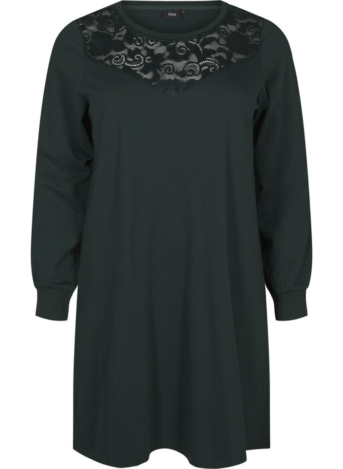 Kort joggekjole med blondedetaljer, Scarab, Packshot image number 0