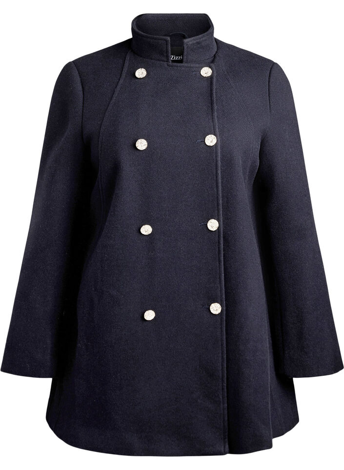 A-line k&aring;pe med gullknapper, Bl&aring;, Packshot image number 0