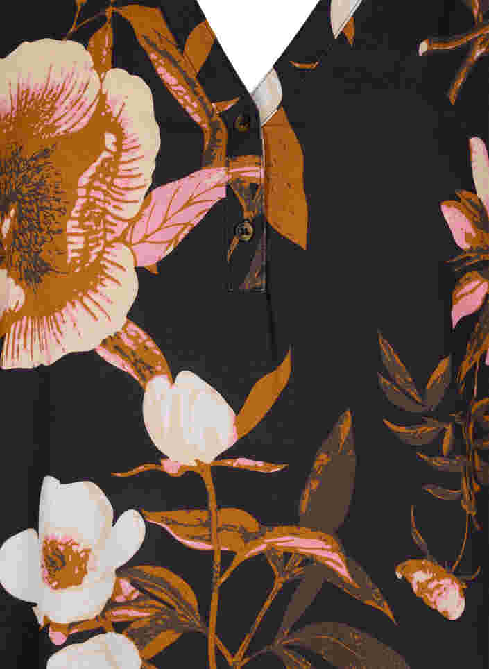 Bluse i 100% viskose med blomstermønster, Black Flower AOP, Packshot image number 2