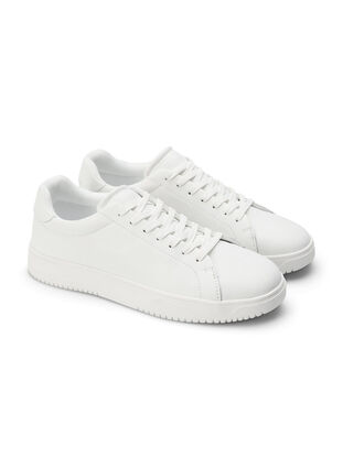 Wide fit sneakers i skinn, White, Packshot image number 3