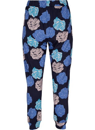 Pysjamasbukser med blomstermønster i bomull, Blue Flower, Packshot image number 1