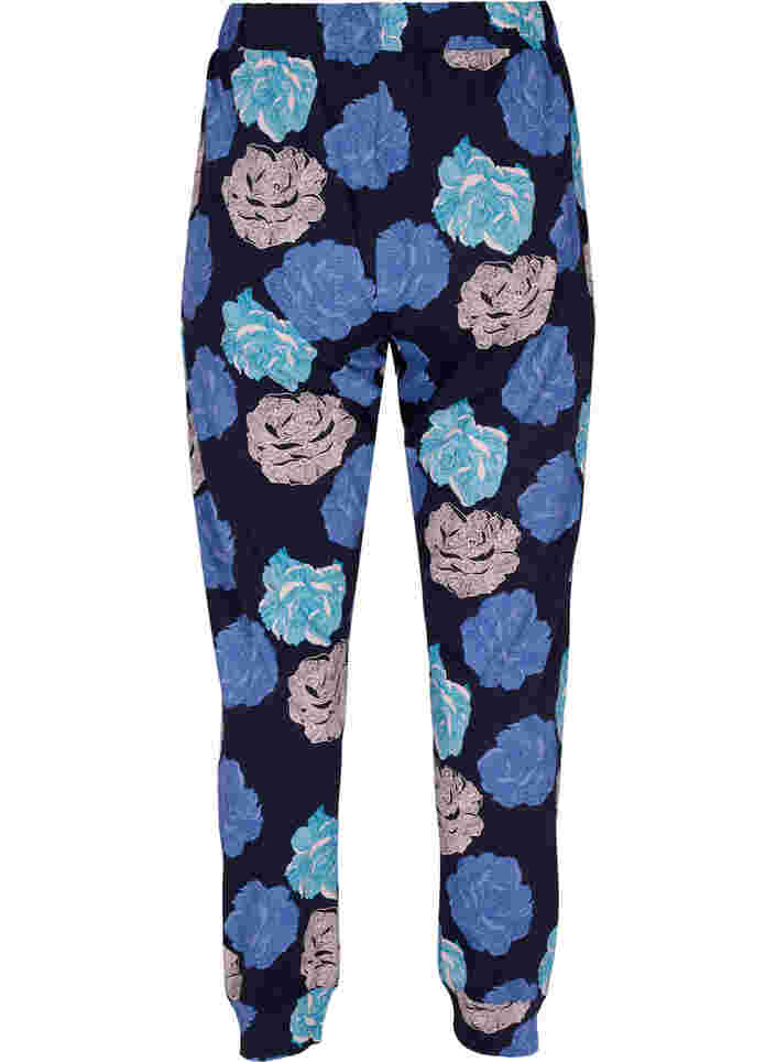 Pysjamasbukser med blomstermønster i bomull, Blue Flower, Packshot image number 1