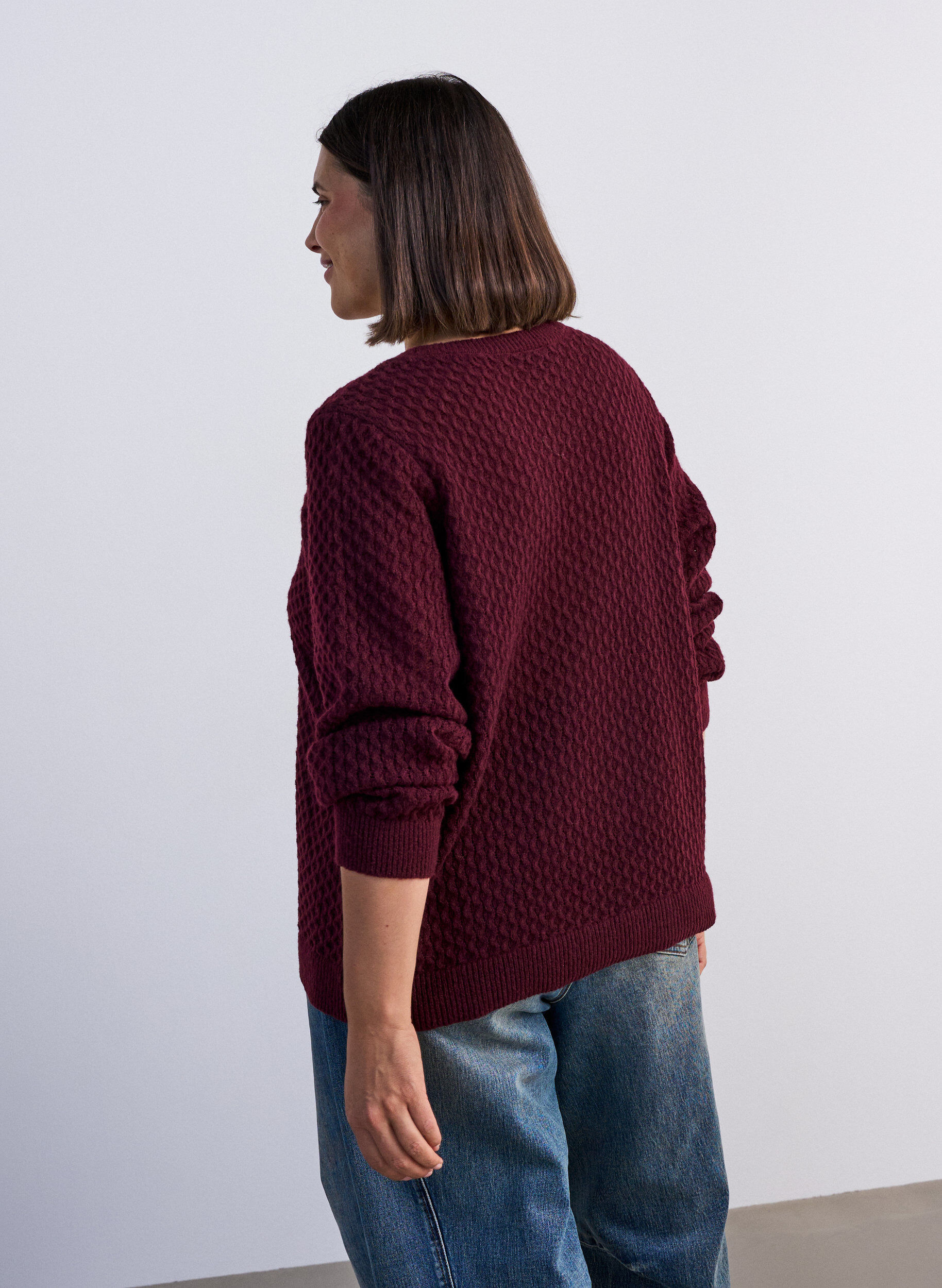ZizziStrikkebluse med strukturert hullm&oslash;nster, R&oslash;d, Model image number 2