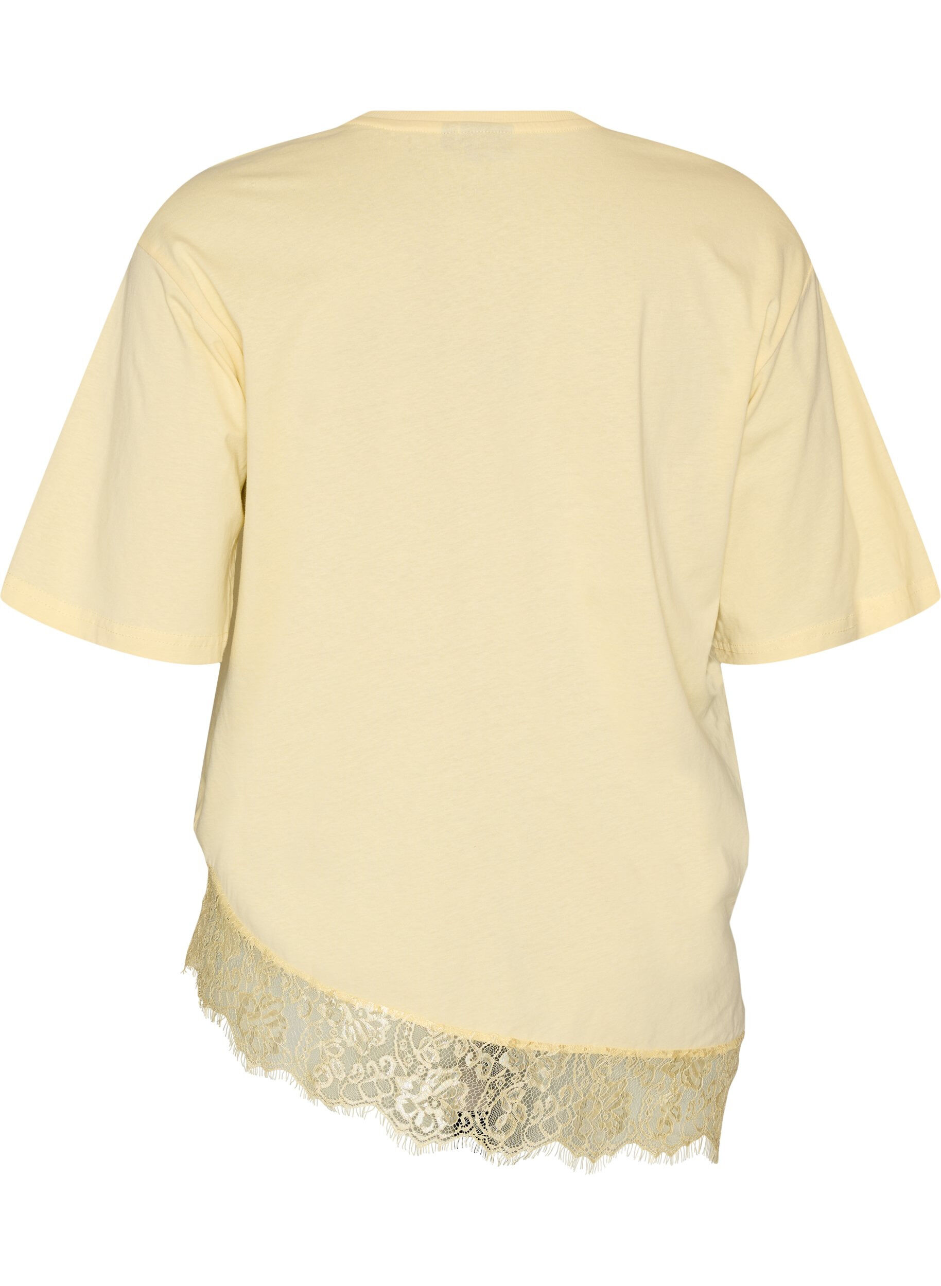 ZizziT-skjorte med asymmetrisk blondekant, Gul, Packshot image number 1