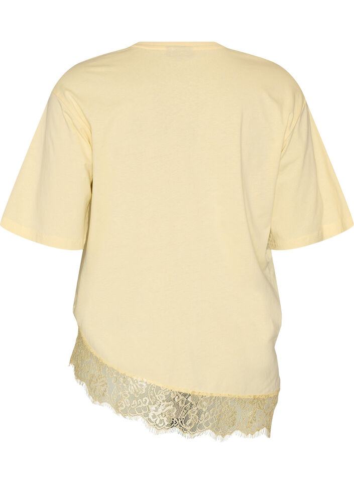 T-skjorte med asymmetrisk blondekant, Gul, Packshot image number 1