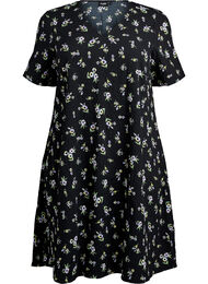 FLASH - Kortermet kjole med V-utringning, Black Yellow Flower