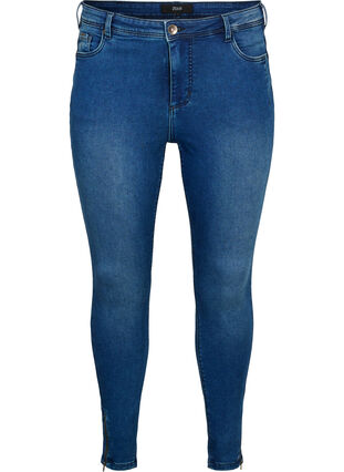 Zizzi Cropped Amy jeans med glidelåsdetaljer, Blå, Packshot image number 0