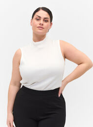 Høyhalset topp i bomull med ribbet struktur, Bright White, Model