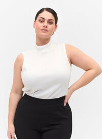 Høyhalset topp i bomull med ribbet struktur, Bright White, Model