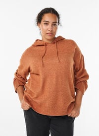 Strikket hettegenser, Orange Strikket hettegenser, Orange, Model