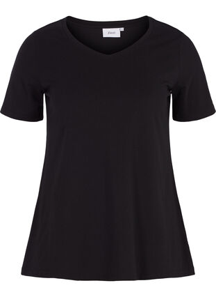 Zizzi Ensfarget basis bomulls-T-skjorte, Svart, Packshot image number 0