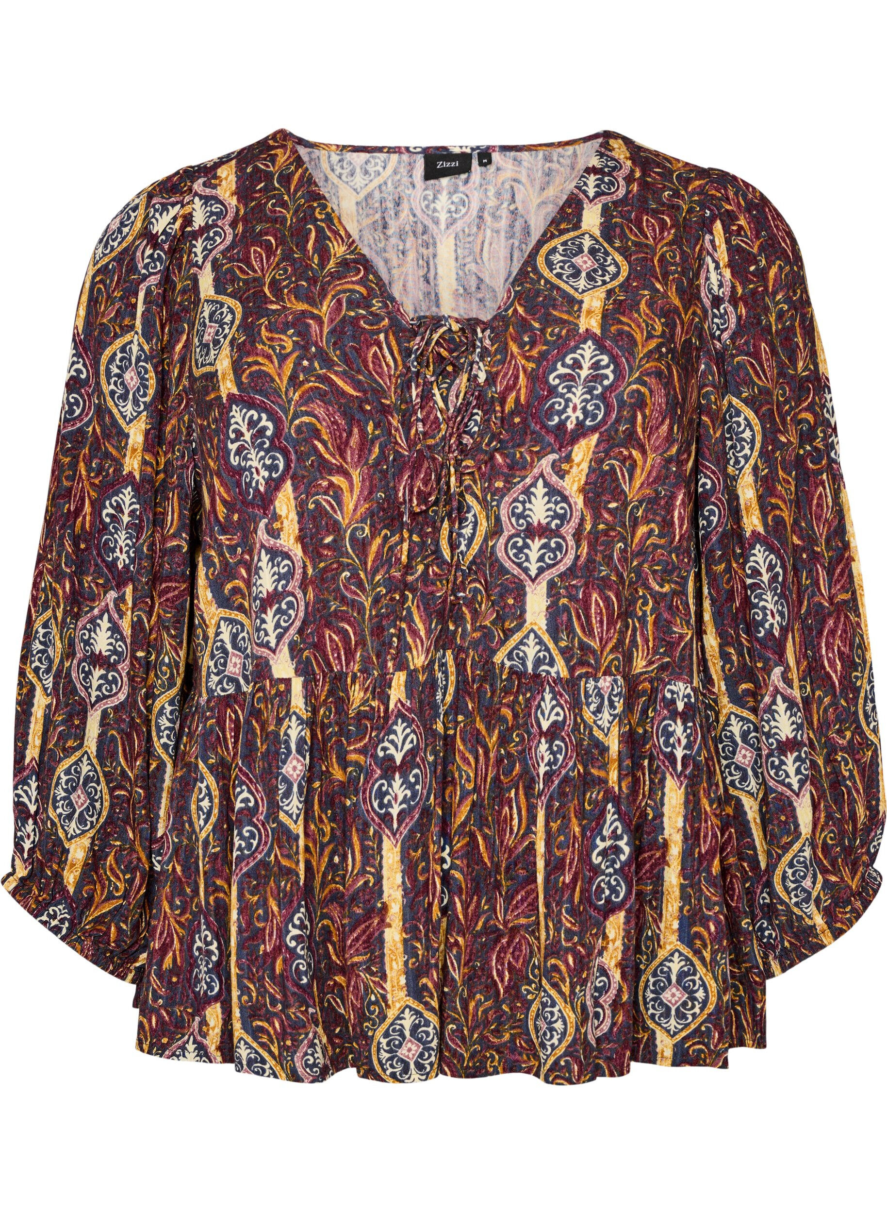 Bluse med paisleytrykk og blondedetaljer