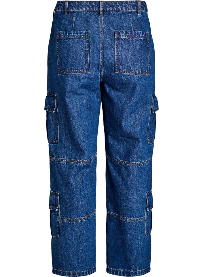 Høymidjede cargojeans, Blue Denim, Packshot
