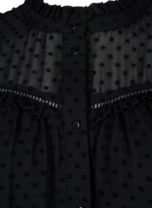Skjortebluse med volanger og prikkete tekstur, Black, Packshot image number 2