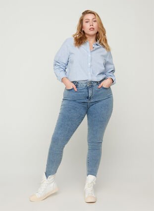 Amy jeans med høyt liv og stone wash, Stone Washed, Model image number 0