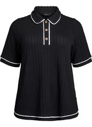 Teksturert jerseyskjorte med kontrasterende kanter, Black