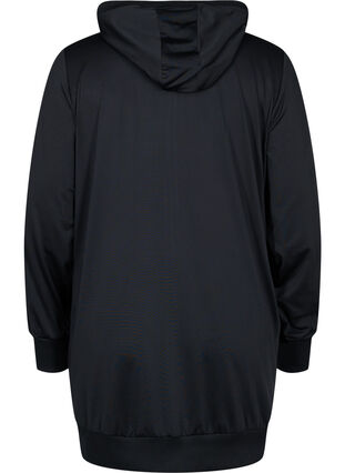 Lang treningsjakke med hette og lommer, Black, Packshot image number 1