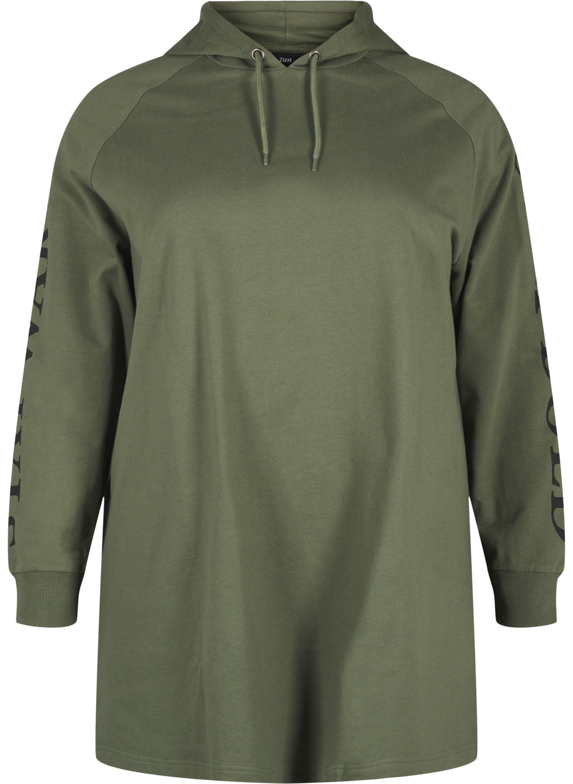 Zizzi Oversize sweatshirt med print p&aring; ermene, Thyme w. Black, Packshot image number 0