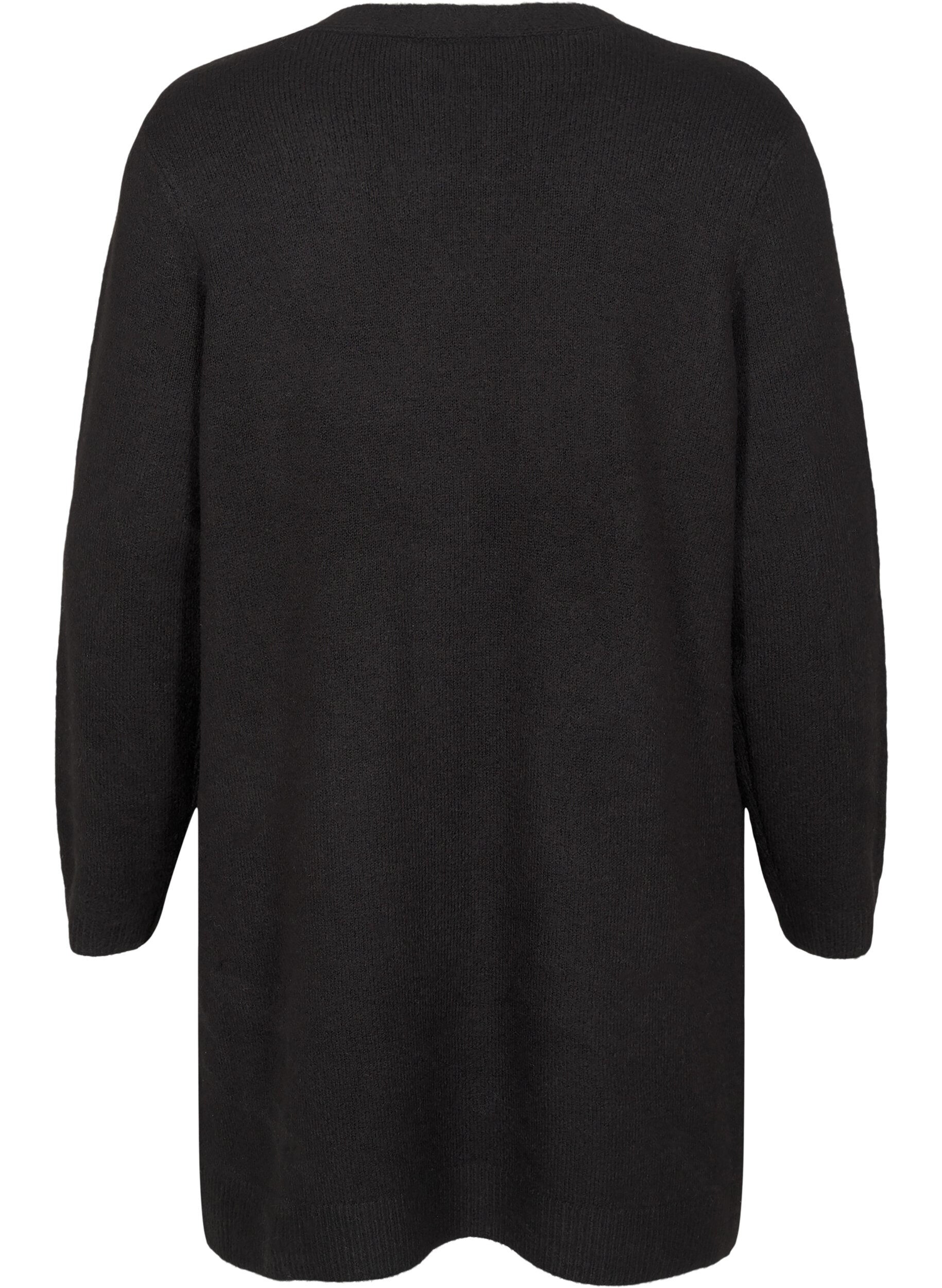 Zizzi Lang strikket cardigan med lommer, Svart, Packshot image number 1