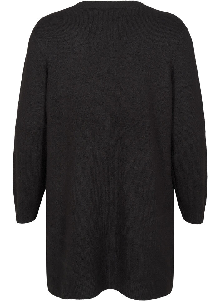Lang strikket cardigan med lommer, Svart, Packshot image number 1