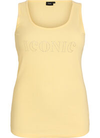 Singlet med strass og smal passform, Gul Singlet med strass og smal passform