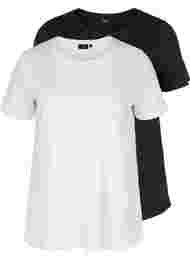 2 stk. kortermet T-skjorter i bomull, Black/Bright White