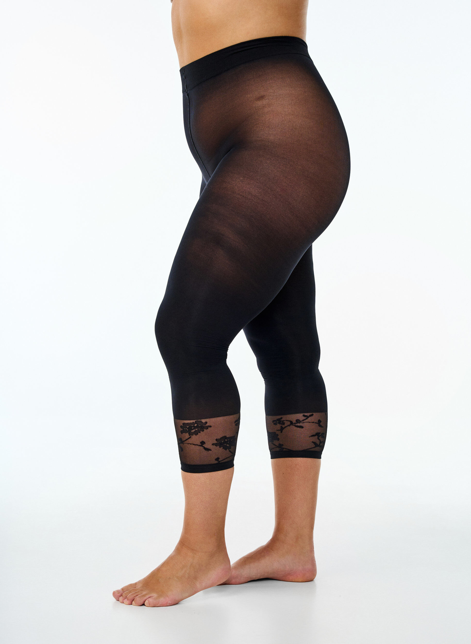 50 denier str&oslash;mpebukser med blonderkant, Svart, Model