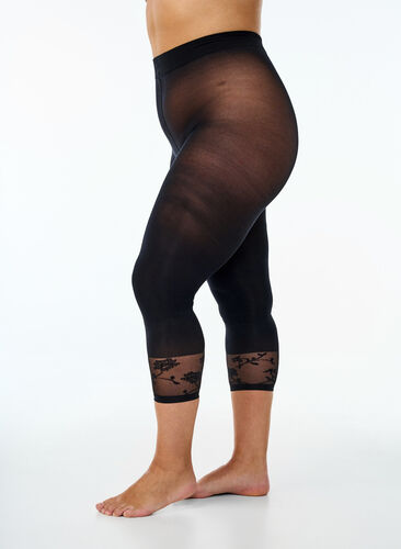 Zizzi 50 denier strømpebukser med blonderkant, Svart, Model image number 0