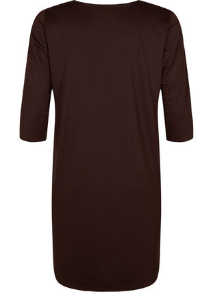 Ensfarget kjole med V-hals og 3/4-ermer, Coffee Bean, Packshot image number 1