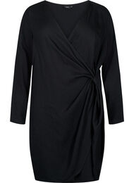 Viskosekjole med lange ermer og slå-om-look, Black