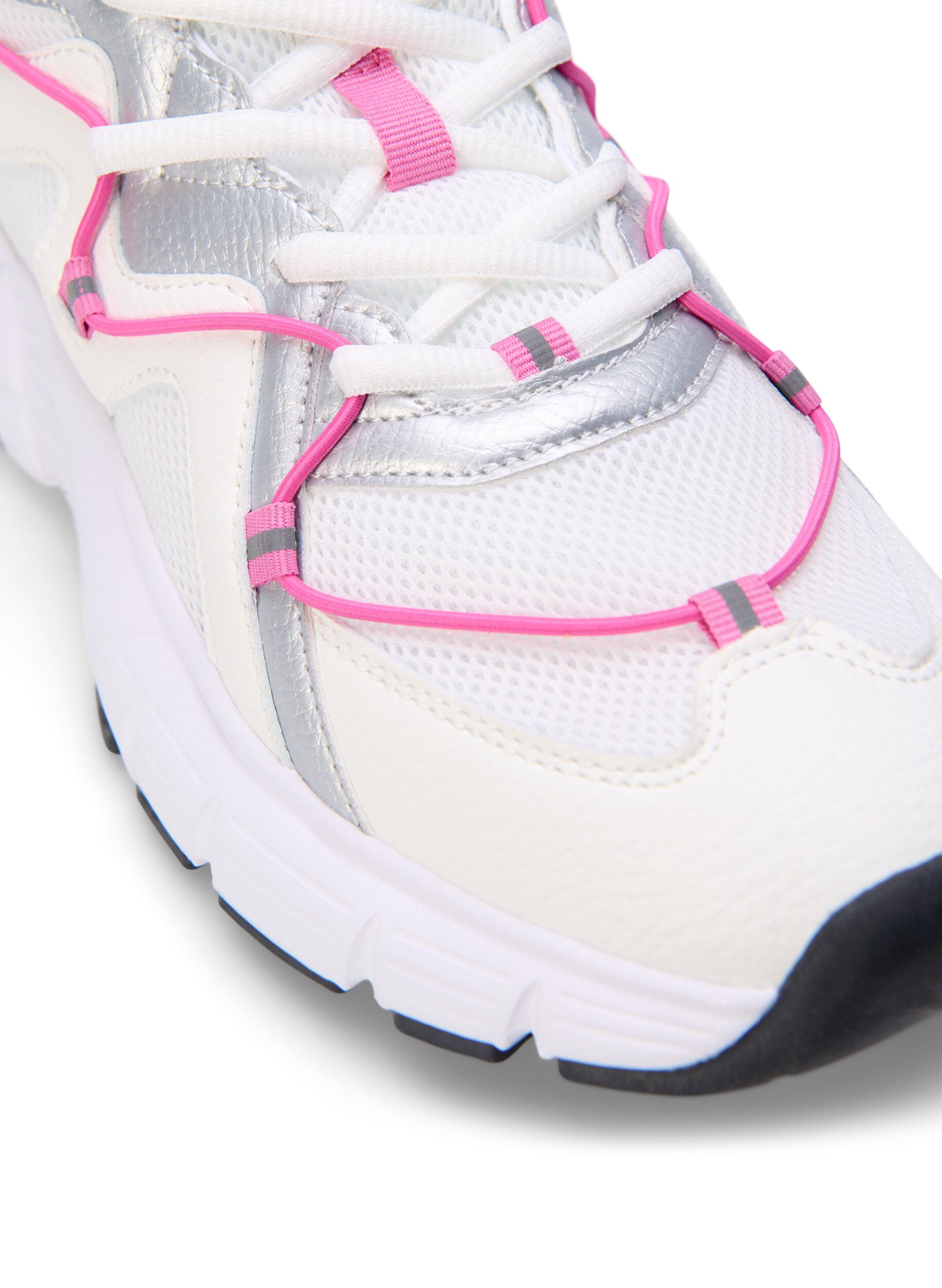 Zizzi Sneakers med bred passform og kontrastfarget knyting, White w. Pink, Packshot image number 3