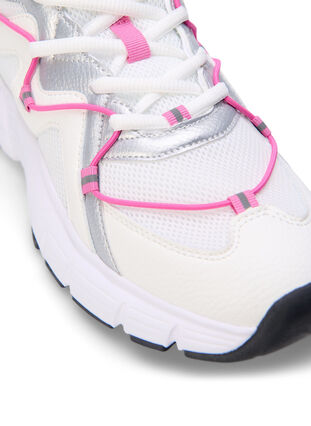 Sneakers med bred passform og kontrastfarget knyting, White w. Pink, Packshot image number 3