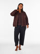 Sweat cardigan med h&oslash;y krage og glidel&aring;s, Brun, Model image number 1