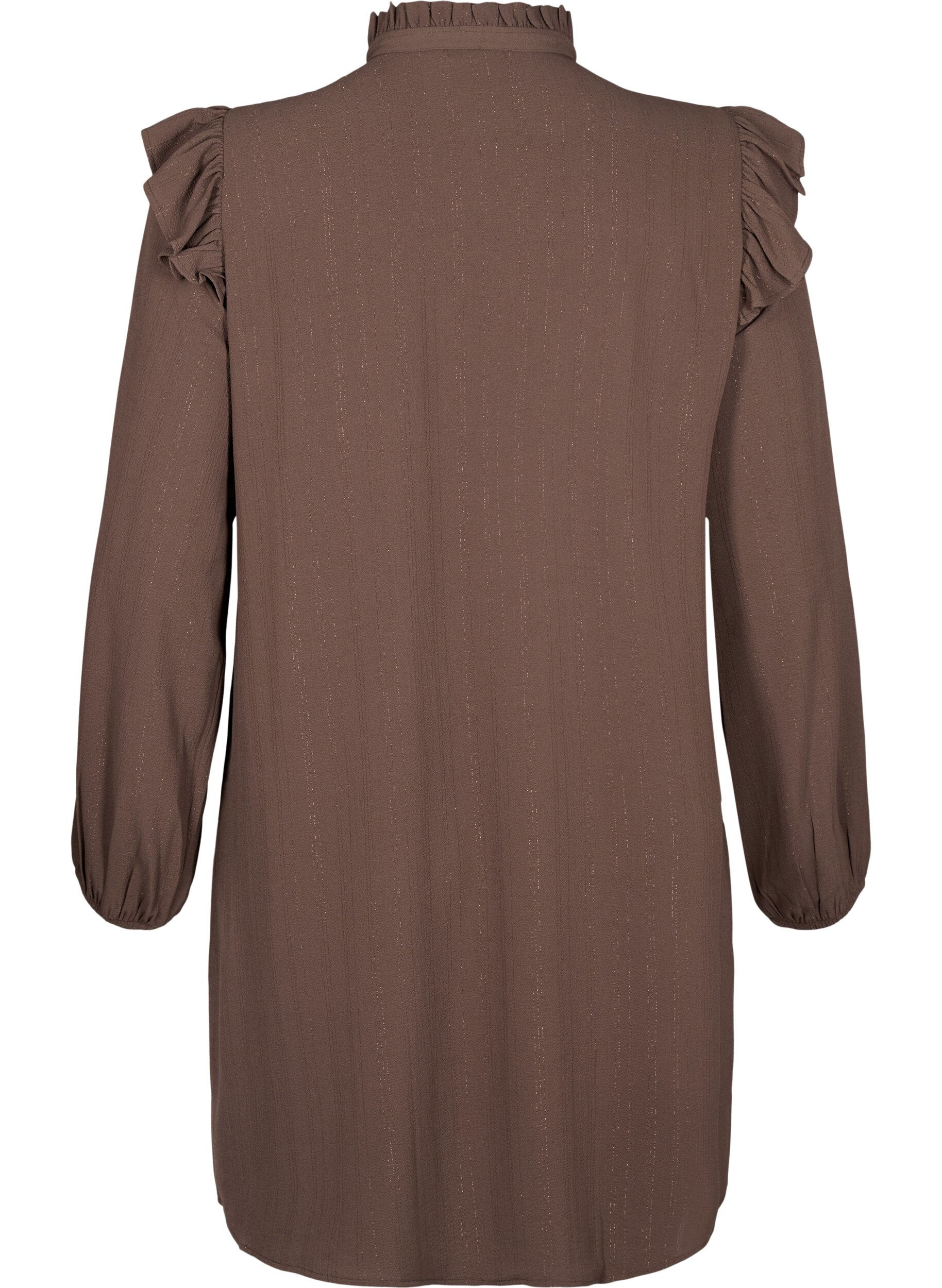 Zizzi Kort kjole med volanger og glitter, Brun, Packshot image number 1