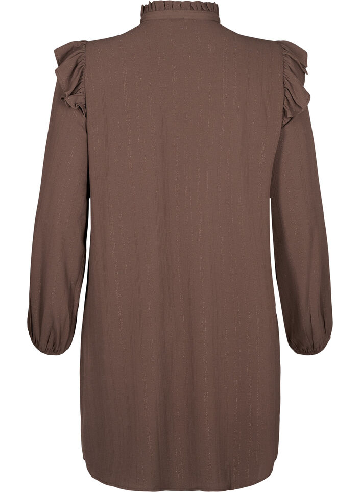 Kort kjole med volanger og glitter, Brun, Packshot image number 1