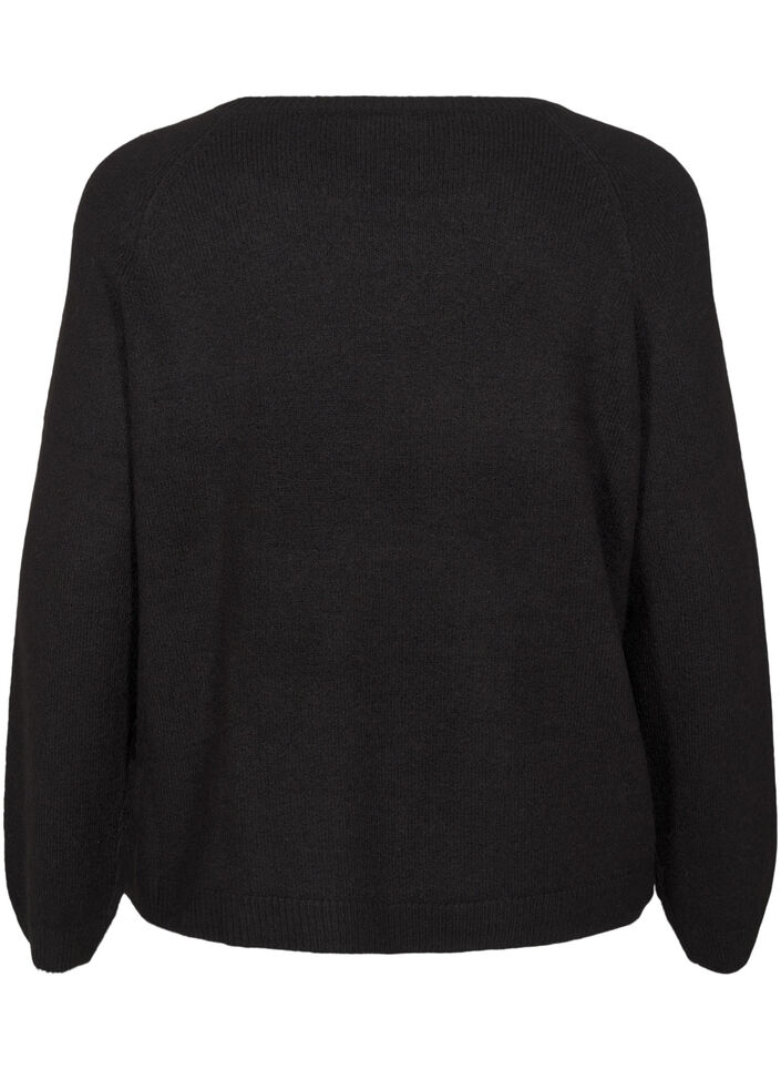 Løstsittende, strikket bluse med rund hals, Black, Packshot image number 1