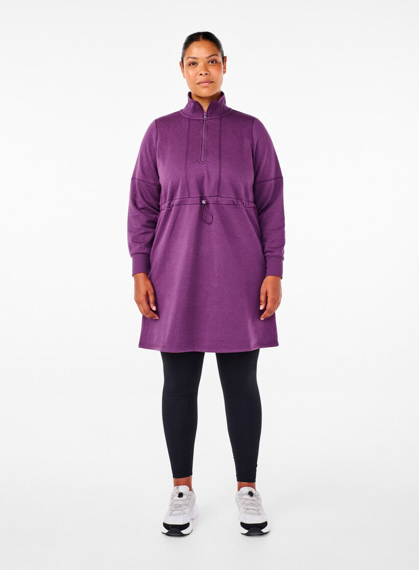 Kort sweatkjole med høy hals og justerbar midje, , Model
