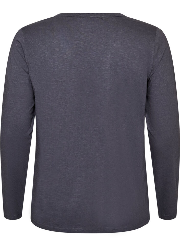 Langermet t-skjorte med V-hals og knapper, Gr&aring;, Packshot image number 1
