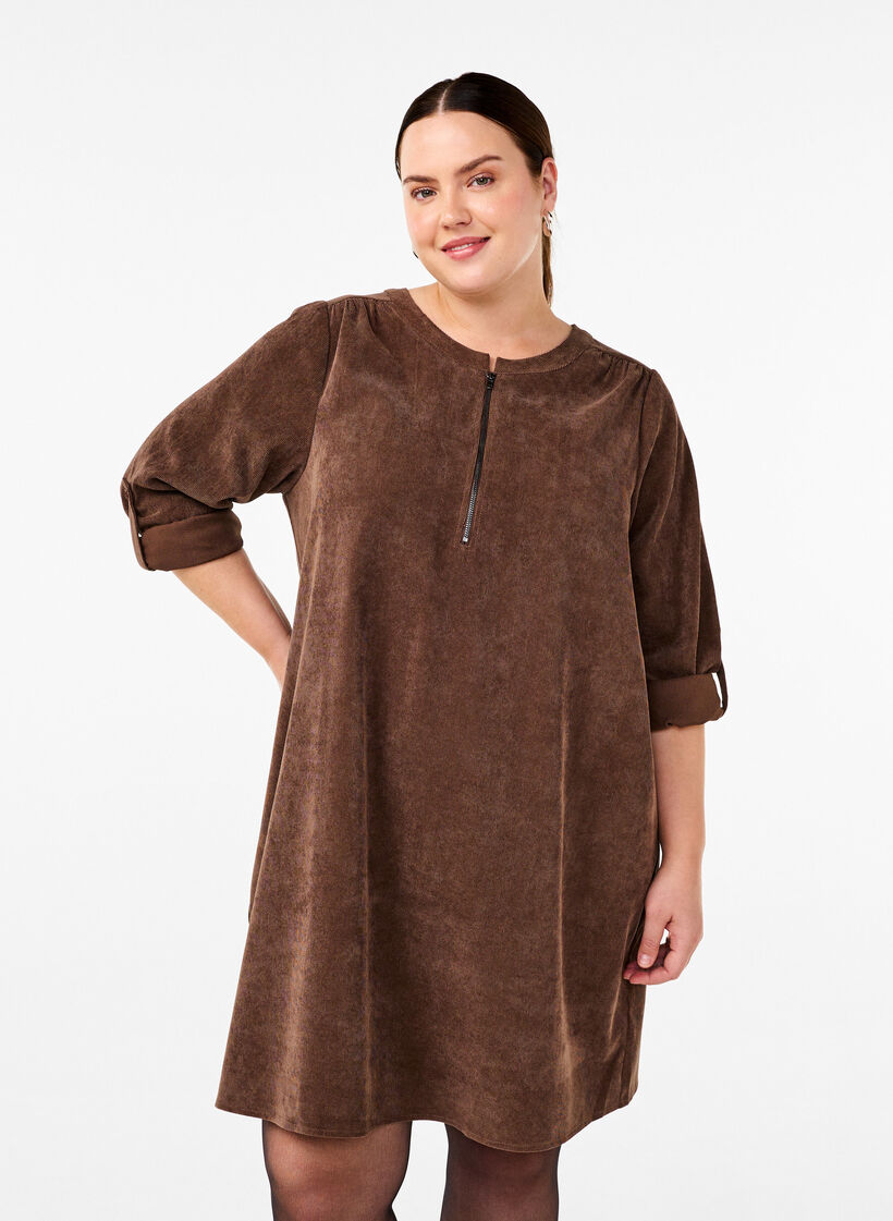 Fløyelskjole med glidelåsdetalj, Chocolate Martini, Model image number 0