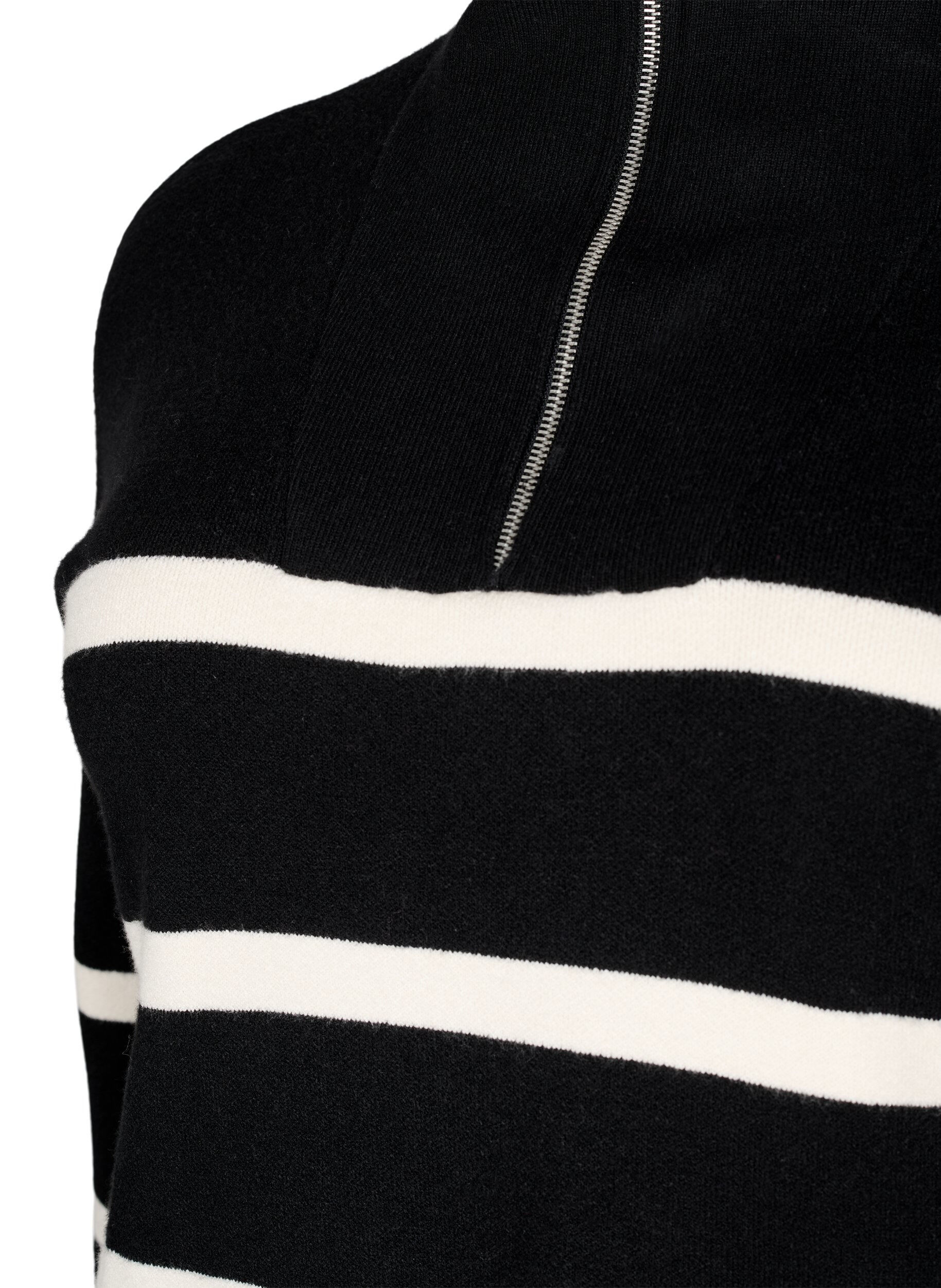 Zizzi Pullover med striper og h&oslash;y krage	, Black w. Birch, Packshot image number 2