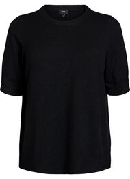 Strikket bluse med korte ermer, Black