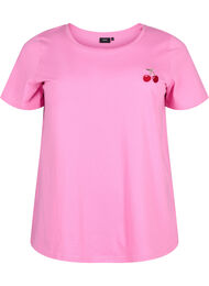 T-skjorte i bomull med broderte kirsebær, Roseb. W. CherryEMB., Packshot