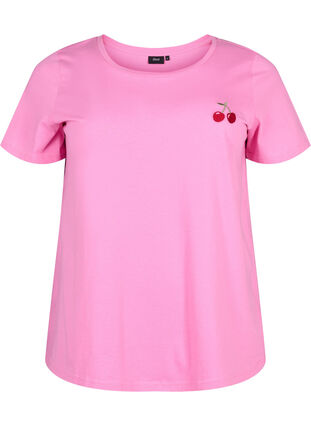T-skjorte i bomull med broderte kirsebær, Roseb. W. CherryEMB., Packshot image number 0