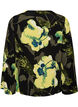 Bluse med blomstertrykk med b&aring;thals og vide ermer, Svart, Packshot image number 1