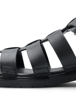 Sandaler i skinn og med wide fit, Black, Packshot image number 4