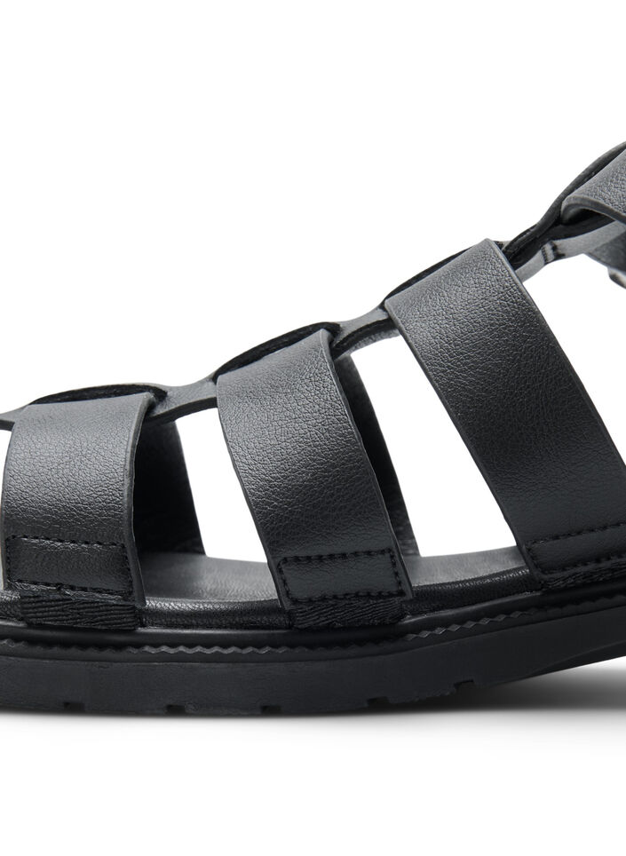 Sandaler i skinn og med wide fit, Svart, Packshot image number 4